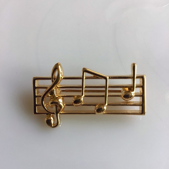 Vintage Napier Signed Gold Tone Treble Clef Brooch - Picture 1 of 3